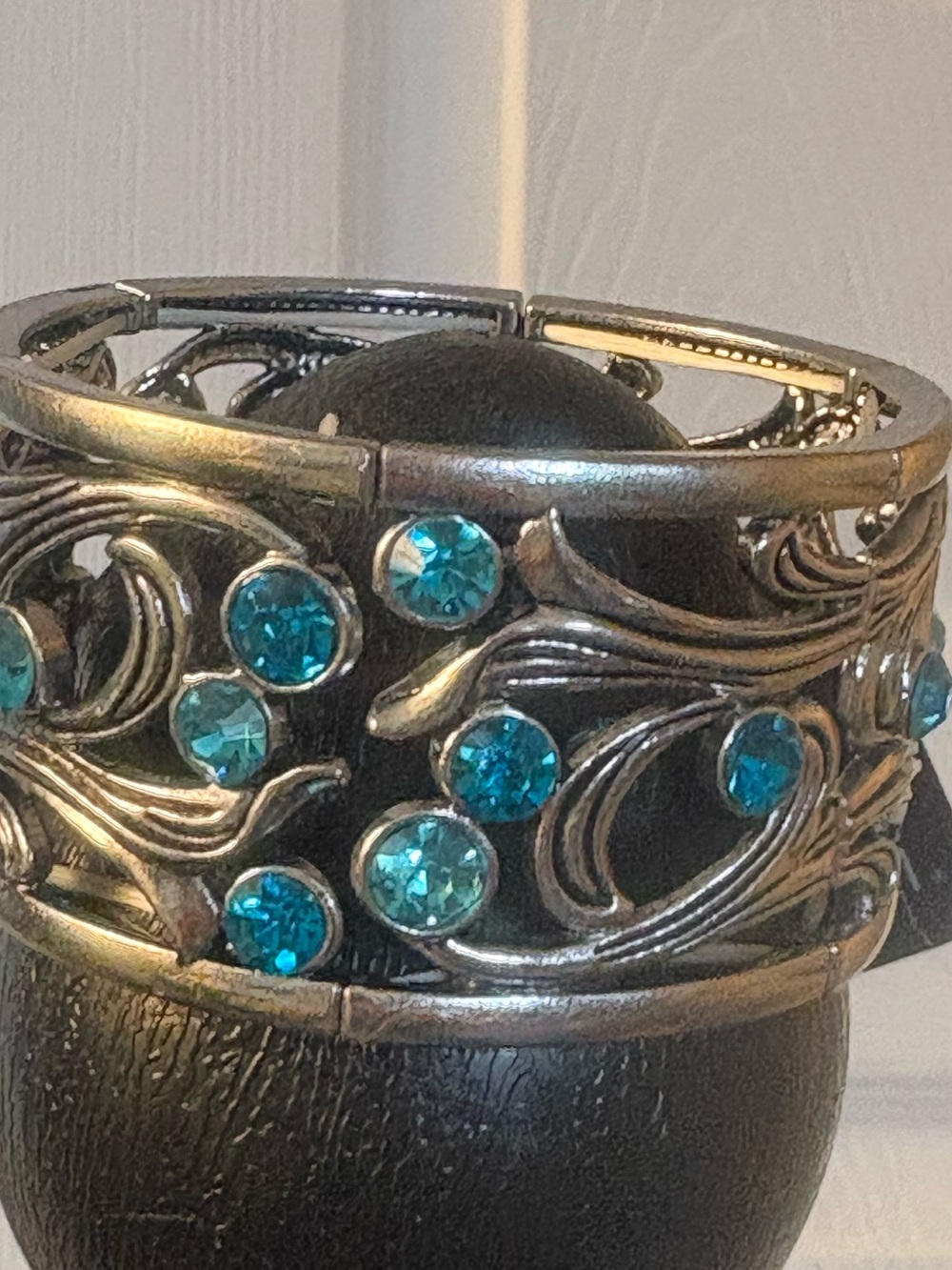 Silver-Tone Cuff Bracelet with Blue Crystal Accents